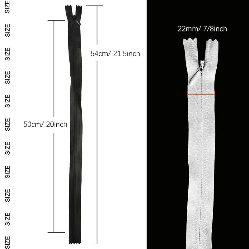 Renashed 50pcs 21.5 Inch Nylon Invisible Zippers Black White Mix for Tailor Sewer Sewing Craft Crafter's Special (Black&White) - Image 2